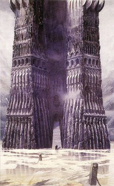 Lee's concept art illustration of Orthanc was closely followed by the set designers of Peter Jackson's The Two Towers to create a "bigature" of the to