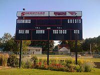 A scoreboard for American high school football, which also features tenths timing for track and field events SSHS Football Scoreboard.jpg