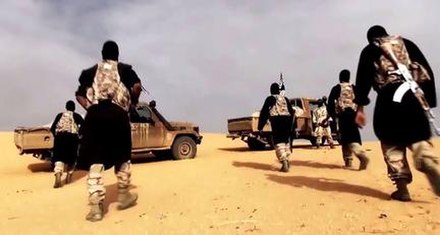 AQIM fighters in a 2015 propaganda video, filmed in the Sahara Desert.
