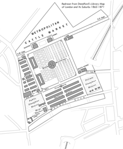 Diagram of Metropolitan Cattle Market, Islington Metropolitan Cattle Market Islington.png