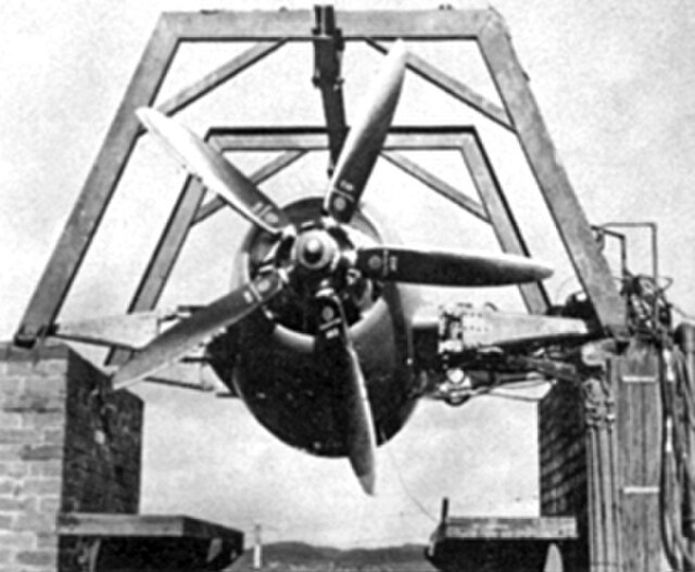 A Rolls-Royce RB.50 Trent on a test rig at Hucknall, in March 1945
