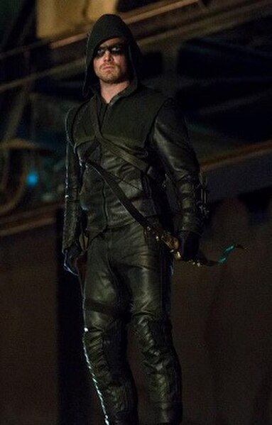 The Arrow costume, worn by Stephen Amell, during the first season