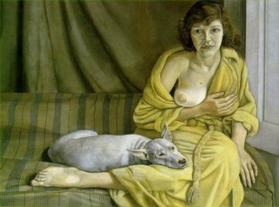 Girl with a White Dog, 1951–1952, Tate Gallery. Portrait of Freud's first wife, Kitty Garman, the daughter of Jacob Epstein and Kathleen Garman