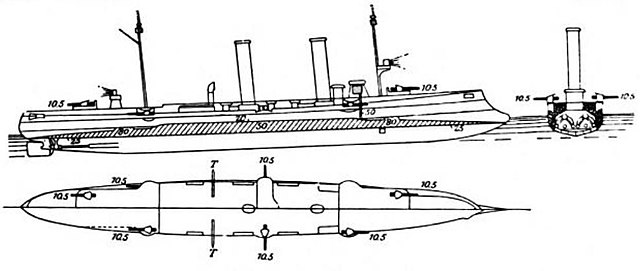 Plan, profile, and cross-section of the Gazelle class