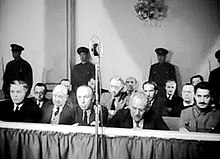Victims of Stalin's purge trials of the 1930s were portrayed as Fifth columnists. Purge trials scene mission to moscow.jpg