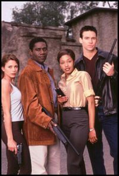 The main cast by the final season. From left to right: Maggie Beckett (Kari Wuhrer), Rembrandt Brown (Derricks), Dr. Diana Davis (Tembi Locke), and Ma