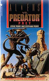 Cover artwork of the first novel in the trilogy. Aliens vs. Predator - Prey - cover.jpg
