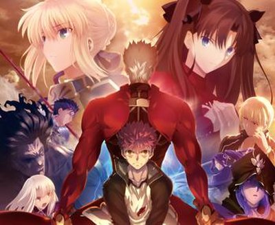 The characters of the visual novel Fate/stay night as seen in the Unlimited Blade Works (2014–15) anime series: Saber (top left), Rin Tōsaka (top righ