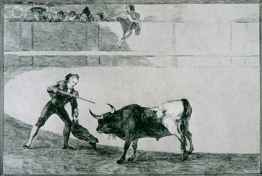Hemingway named his character Romero for Pedro Romero, shown here in Goya's etching Pedro Romero Killing the Halted Bull (1816).