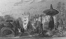 Levens Hall's Elizabethan topiary in 1833 Levenshall1833.jpg