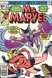 Deathbird's first appearance, in Ms. Marvel (vol. 1) #9 (1977).