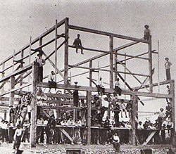 Barn raising on NY 15, 1910. Rush1910.JPG