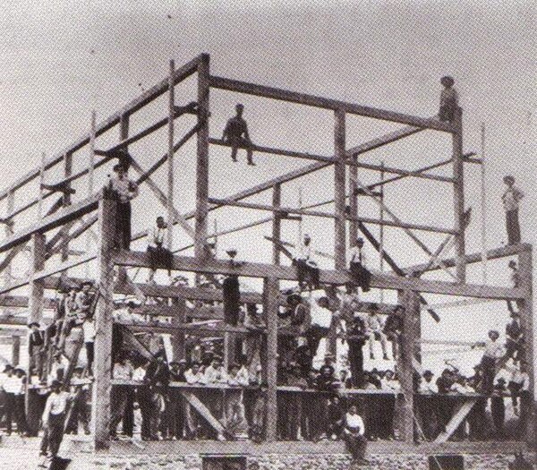 Barn raising on NY 15, 1910.