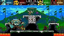 Shovel Knight, Black Knight, Polar Knight, and Goldarmor fight on the Colosseum level. Battles can be fought with up to four players using various characters. Shovel Knight Showdown Gameplay.jpg