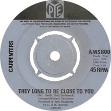 They Long to be Close to You by Carpenters Irish single.png