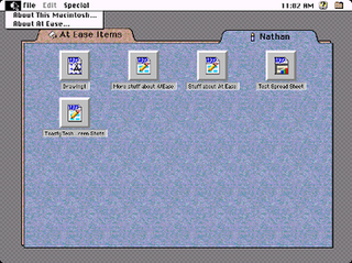 At Ease alternative to the Macintosh desktop developed by Apple Computer in the early 1990s for the classic Mac OS