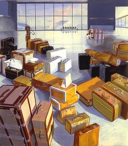 Greg Drasler, Baggage Claim, oil on canvas, 80" x 70", 1990. Greg Drasler Baggage Claim 1990.jpg