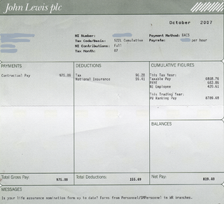 Paycheck document issued by an employer to pay an employee for services rendered