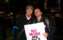 McDonald (left) served as a marshal for the large New York City demonstration against California Proposition 8 on November 12, 2008. Jon-Marc McDonald at Prop8 protest 2008-11-12.jpg