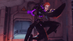 Moira's animation and decorative graphics reference anime such as Akira, Evangelion, Naruto, and Dragon Ball. Moira-Overwatch.gif