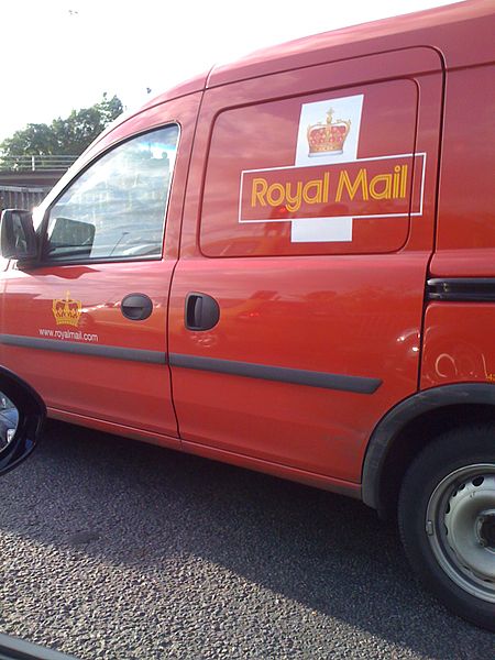 Royal Mail van in Scotland, displaying the Royal Mail logo as used in Scotland during the latter years of the reign of Queen Elizabeth II. Unlike the 