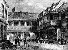 The Tabard inn shortly before its demolition in the 1870s Tabard Inn.JPG