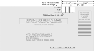 Diagram showing placement of the FIM (FIM C in this example) on a reply mailer USPSFIMLocation.png