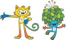 Vinicius (left), the mascot of the Rio 2016, and Tom (right), the mascot of the 2016 Summer Paralympics Vinicius and Tom.svg