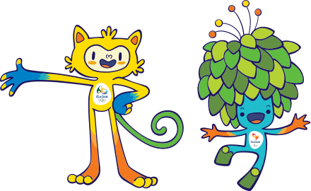 Vinicius (left), the mascot of the Rio 2016, and Tom (right), the mascot of the 2016 Summer Paralympics