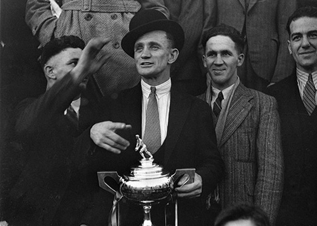Glory Days: Frank McMillan 1934 premiership winning captain, with (right) Alan Brady & Charlie Cornwell
