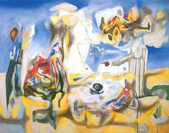 Roberto Matta's Psychological Morphology, (painted in about 1938), with its landscape-like blue sky and horizon, combined with biomorphically suggestive and fluidly interacting figures, is a good example of what Prof. Claude Cernuschi (Boston College) has identified in Matta's work as "the psychoanalytic view of the mind as a three-dimensional space: the 'inscape'." Psychological Morphology38%3F.jpg