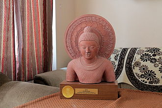 One of the Presidential gifts as part of the 2015 Inspired Teacher recognition Replica of Bust of Buddha Gupta Dynasty CA 500 at Durbar Hall, Rashtrapati Bhavan.jpg