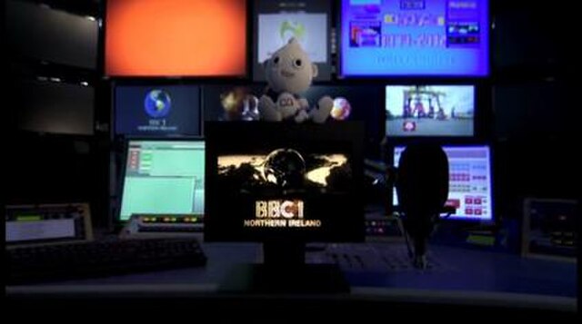 An image of 'Digit Al' sitting on the last BBC1 mechanical ident, taken from the last analogue BBC One Northern Ireland transmission on 23 October 201