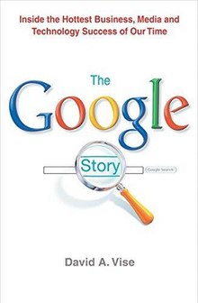 The Google logo with a search bar underneath. A magnifying glass covers the search bar, in which the word "story" can be seen.