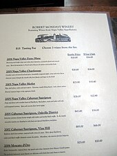The wine list for a wine tasting at the Robert Mondavi Winery Winelistphoto.jpg