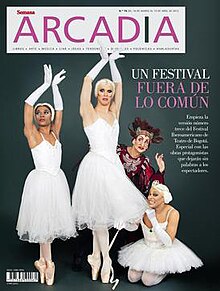 Issue 78 of Arcadia magazine featuring in its front cover cast members of "Les Ballets Trockadero de Monte Carlo".