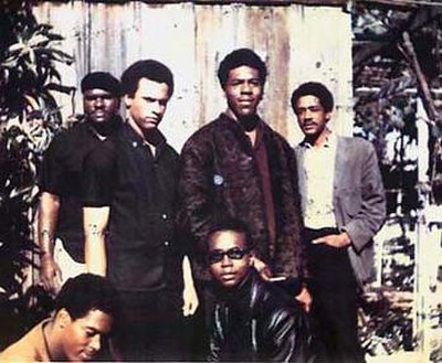 Original six members of the Black Panther Party (1966): Top left to right: Elbert "Big Man" Howard, Huey P. Newton (Defense Minister), Sherwin Forte, 