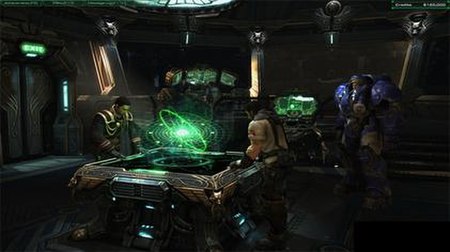 The new Terran briefing system allows the player to explore the inside of the battlecruiser Hyperion.