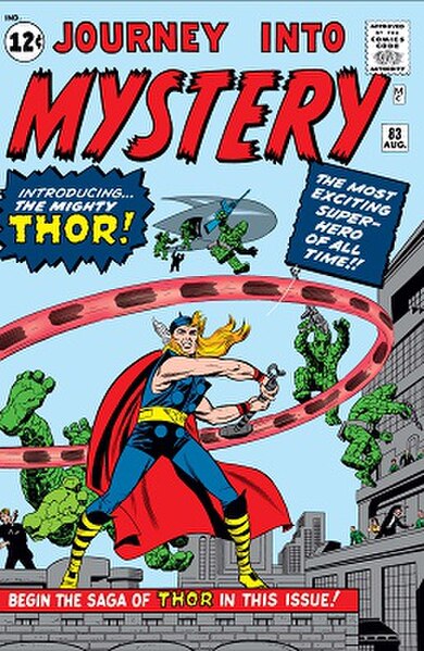Journey into Mystery #83 (Aug. 1962), the debut of Thor. Cover art by Jack Kirby and Joe Sinnott.