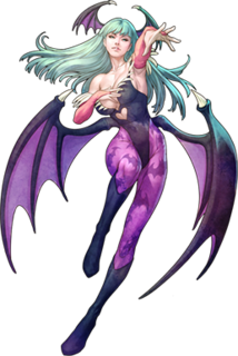 Morrigan Aensland  is a fictional antiheroine and the female protagonist in Capcom's Darkstalkers series. Having debuted in 1994's Darkstalkers: The Night Warriors, she has since appeared in every game in the series and in various related media and merchandise, as well as in multiple video games outside the Darkstalkers line, including in most entries in both Marvel vs. Capcom and SNK vs. Capcom.