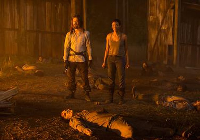 Jesus and Sasha watch as Maggie helps defend the Hilltop Colony from walkers.