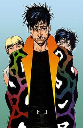 The third iteration of Milligan's Shade (center), with Kathy (left) and Lenny, taken from Shade the Changing Man #50; art by Brian Bolland.