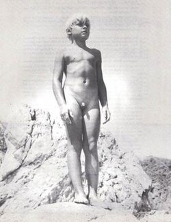 Nine-year-old Warren Raum posed naked for this production still, which was included in the program accompanying the film's limited theatrical release. WarrenRaumNude.jpg