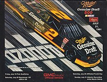 The 1991 Miller Genuine Draft 500 program cover, featuring Rusty Wallace. Artwork by NASCAR artist Sam Bass.