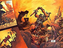 An interior panel of Conan comic adaptation by Dark Horse Comics featuring the art of Cary Nord and Thomas Yeates