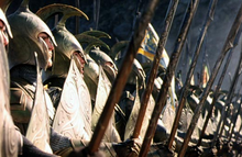 Elf soldiers in Peter Jackson's The Lord of the Rings: The Fellowship of the Ring are depicted as physically superior to Men. Elf warriors.png