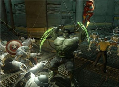 Captain America, the Hulk, Iron Man, and Luke Cage fighting enemy robots. Ultimate Alliance 2 features both new and returning characters from the firs