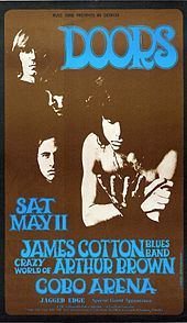 Poster for a 1968 concert at the Cobo Arena, Detroit The Doors Cobo Arena Detroit 1968.jpg