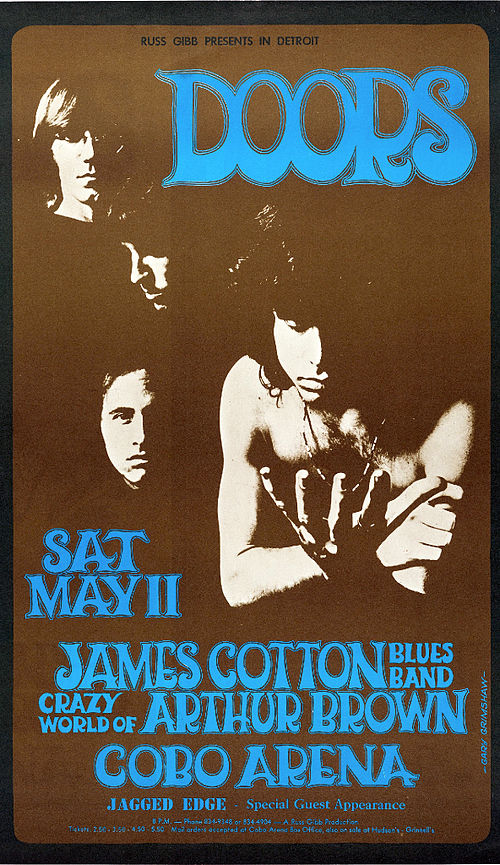 Poster for a 1968 concert at the Cobo Arena, Detroit