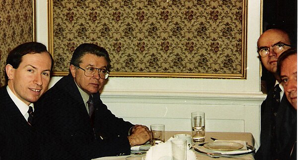 Delegates at the European Monarchists' Congress, 1990, L to R: Gregory Lauder-Frost (UK Monarchist League), Professor István Kállay (St.Stephen's Crow